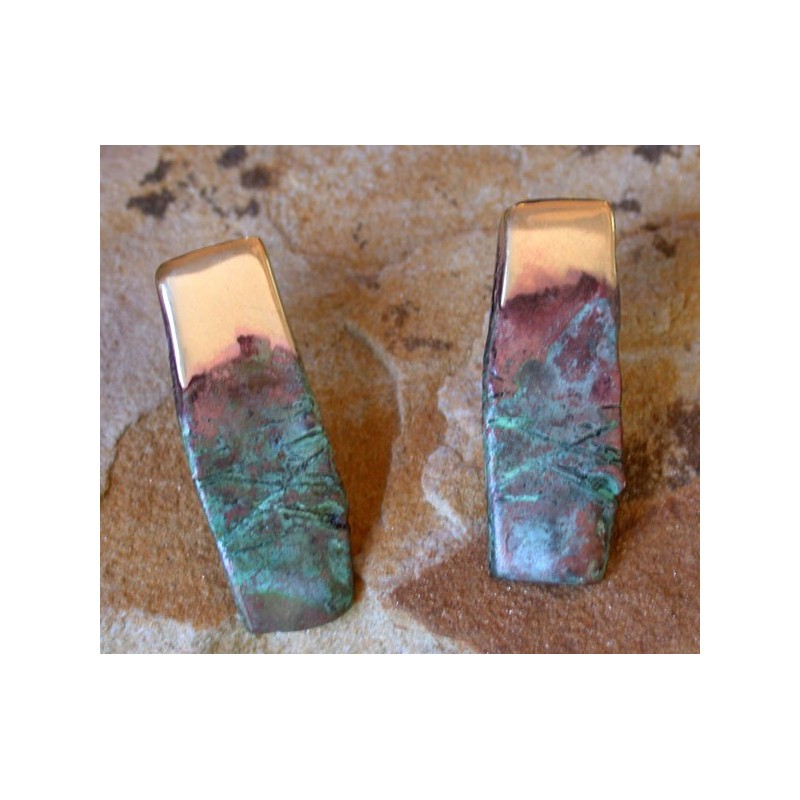 FAP1000e Verdigris Patina Lost Wax Cast Brass Terrain Earrings