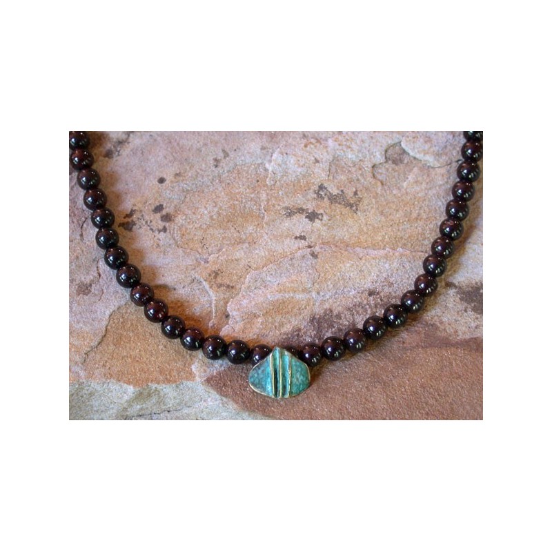 AP47n Ancestors Collection Patina Cast Brass Stylized Ginkgo Leaf Necklace - Garnet AP47n Ancestors Collection Patina Cast Brass Stylized Ginkgo Leaf Necklace - Garnet 