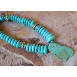 AP43n Ancestors Collection Turquoise Slab and Twisted Swirl Beads Necklace 