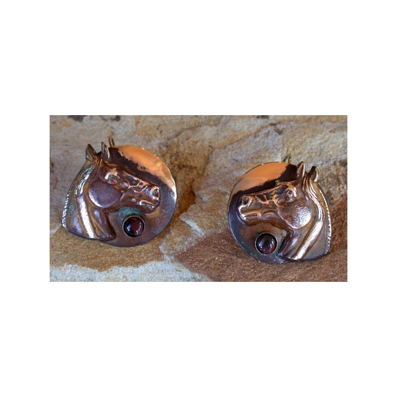 RBE288e Earth Patina Solid Brass Horse Head Earrings - Jasper