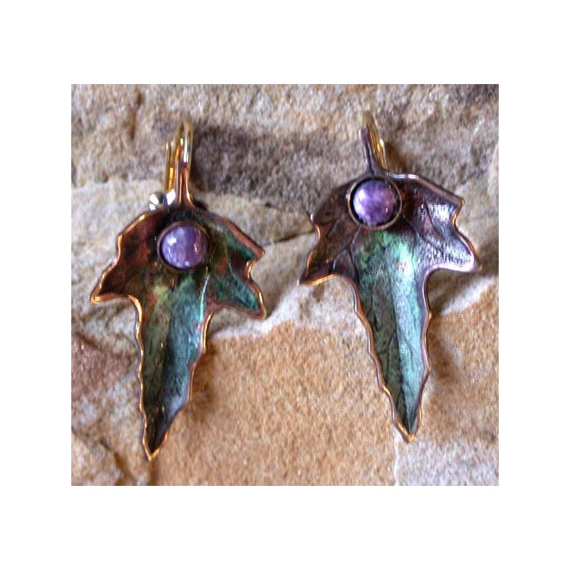 NP409eJ Verdigris Patina Solid Brass Oak Leaf Earrings - Jasper 