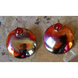CEP 482e Iridescent Copper Essence Forged Solid Copper Domed Circle Earrings - Carnelian