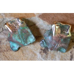 ORP67e Verdigris Patina Lost Wax Cast Brass Origins Series Abstract Earrings
