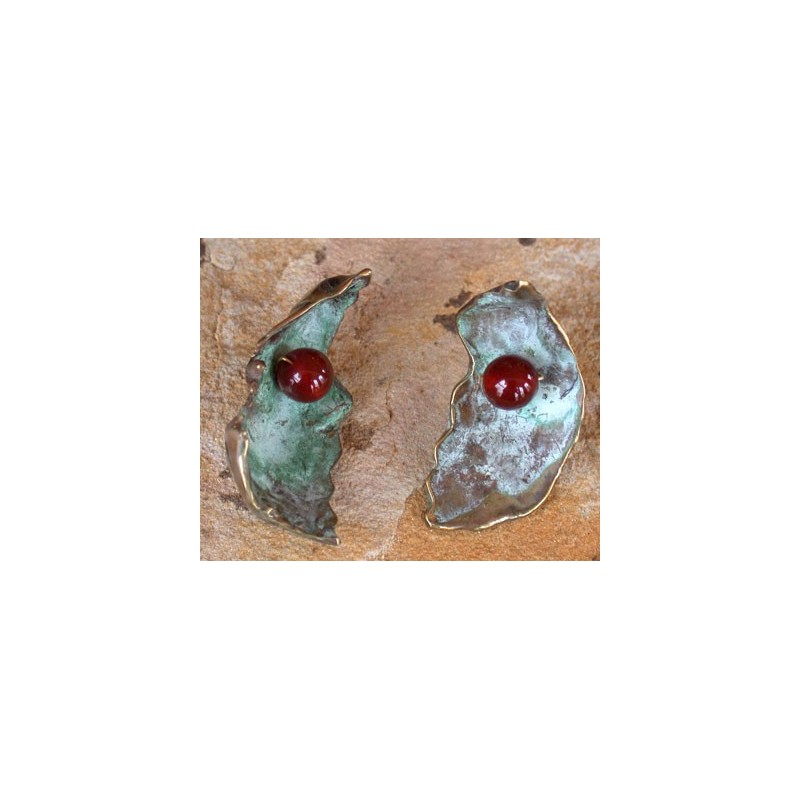RSP310eCA Lost Wax Cast Brass Rose Petal Earrings - Carnelian