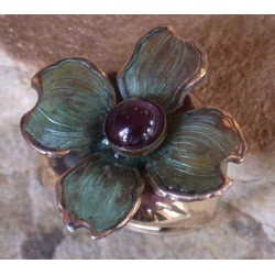 NAP8406r Patina Dogwood Flower Ring - Amethyst