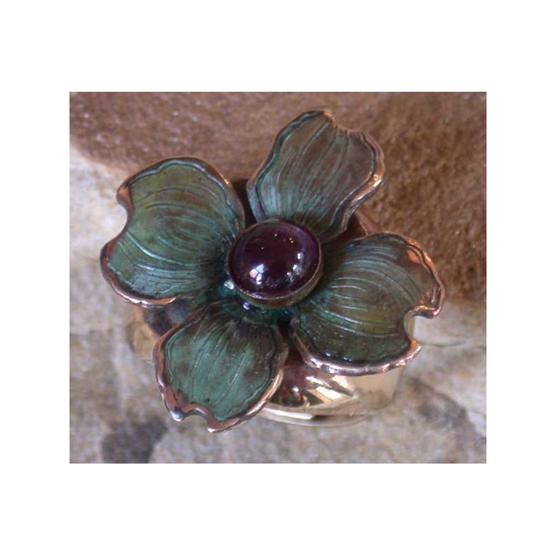 NAP8406r Patina Dogwood Flower Ring - Amethyst