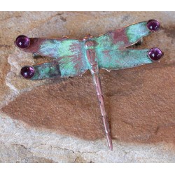 NAP7355p Verdigris Patina Solid Brass Dragonfly Pin - Amethyst