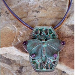 BUP41pd Verdigris Patina Solid Brass Butterfly Pendant - Amethyst, Chariote