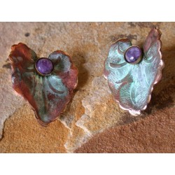 NP836e Verdigris Patina Brass Caladium Leaf Earrings - Chariote