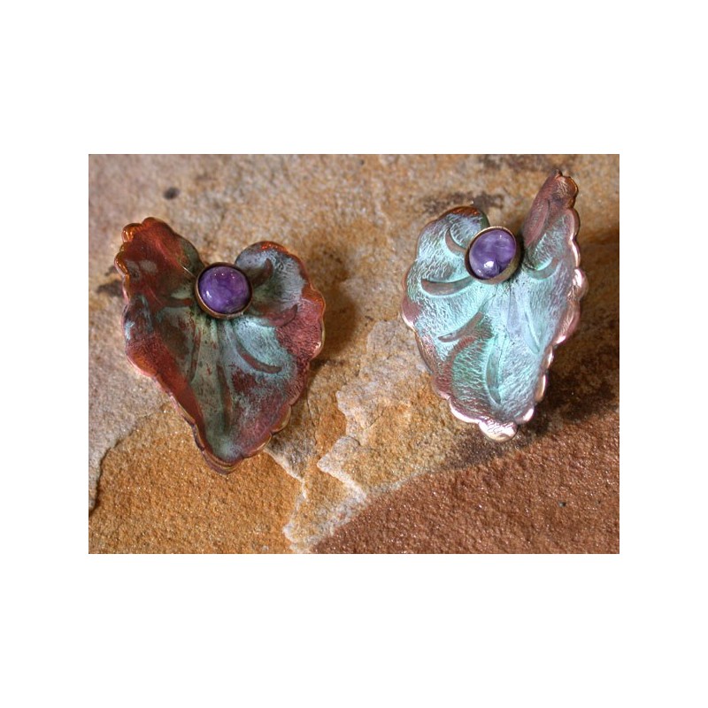 NP836e Verdigris Patina Brass Caladium Leaf Earrings - Chariote