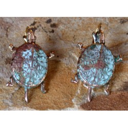 ECP697e  Verdigris Patina Solid Brass Box Turtle Earrings