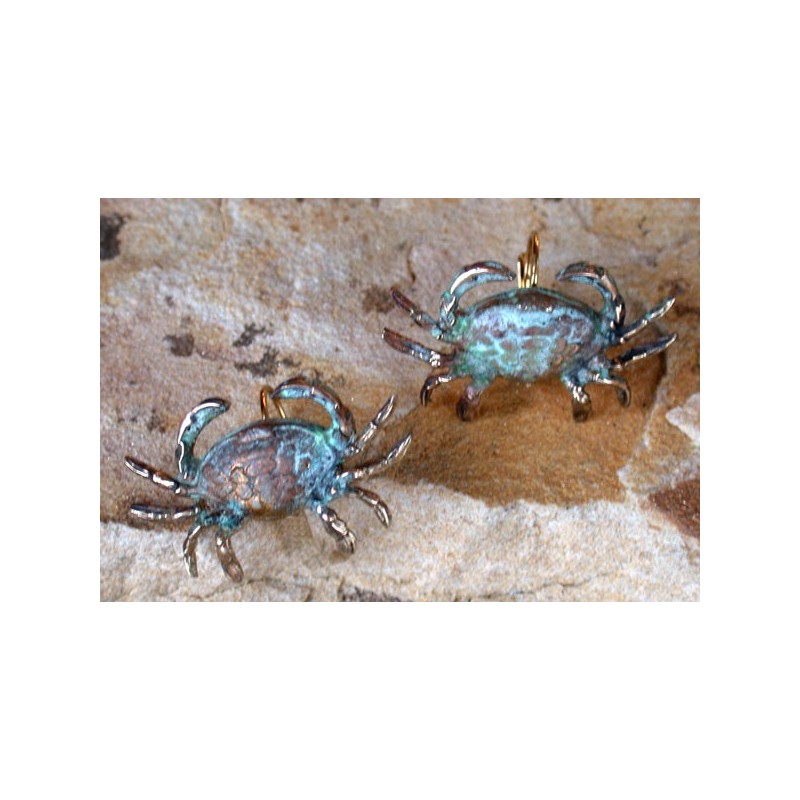 OCP76e Verdigris Patina Solid Brass Crab Earrings