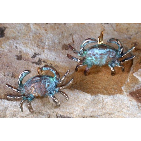 OCP76e Verdigris Patina Solid Brass Crab Earrings