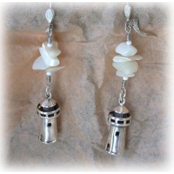 CCS75e Lost Wax Cast Sterling Lighthouse Dangle Earrings - Mother of Pearl
