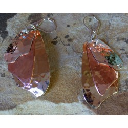TRM1427e Brass, Copper and Sterling Layered Trimetal Asymmetrical Dangle Earrings