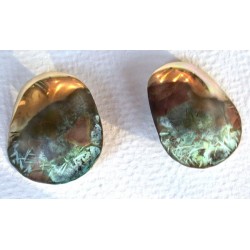 TTP 390e Verdigris Patina Textured Solid Brass Contemporary Oval Earrings
