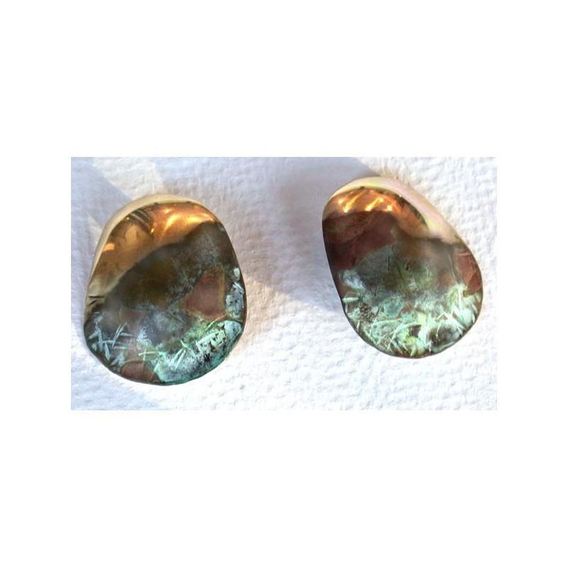 TTP 390e Verdigris Patina Textured Solid Brass Contemporary Oval Earrings
