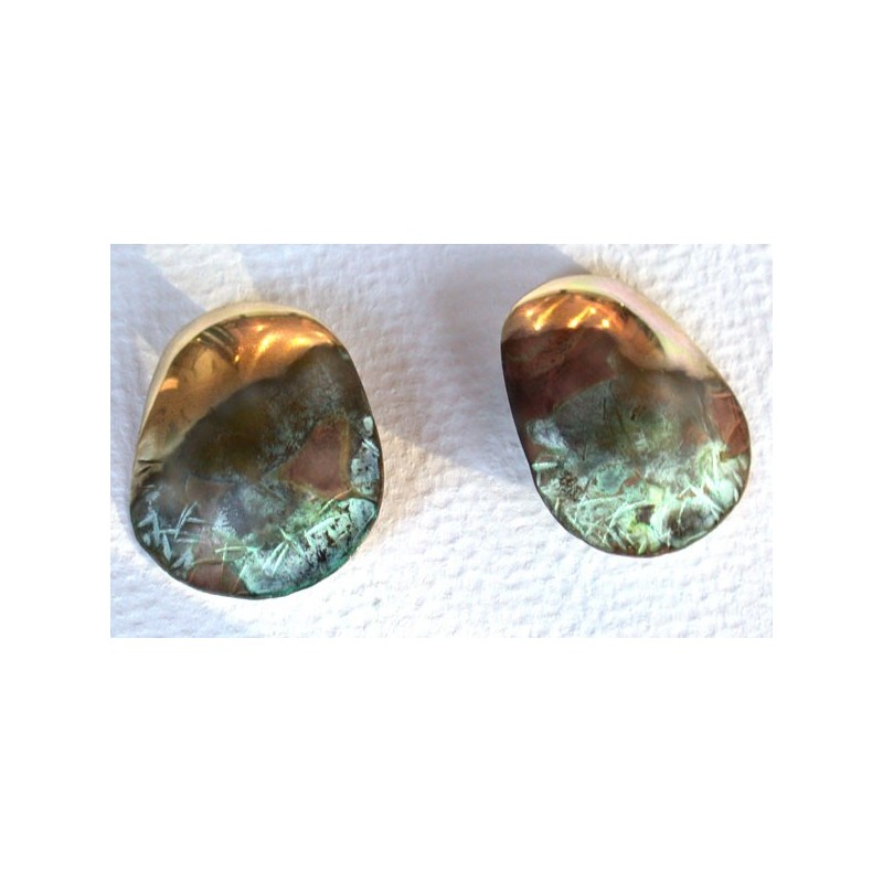 TTP 390e Verdigris Patina Textured Solid Brass Contemporary Oval Earrings TTP 390e Verdigris Patina Textured Solid Brass Contemporary Oval Earrings