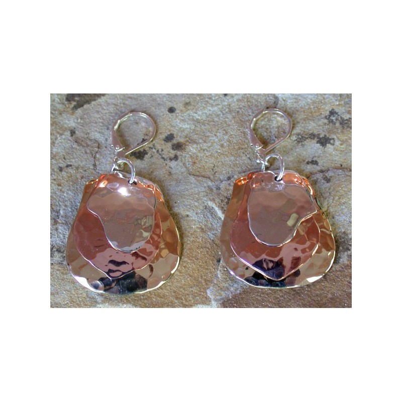 TRM1127e Brass, Copper and Sterling Layered Trimetal Dangle Earrings