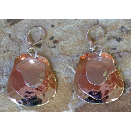 TRM1127e Brass, Copper and Sterling Layered Trimetal Dangle Earrings