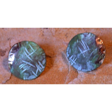 TTP 103e Verdigris Patina Brass Contemporary Small Circle Textured Tealeaf Earrings