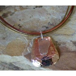 TRM127pd Brass, Copper and Sterling Layered Trimetal Pendant on Rawhide