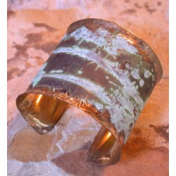 TTP 605bcSP Splash Verdigris Patina Hand forged Brass 2 Inch Wide Cuff - Textured Tealeaf Lip Detailing