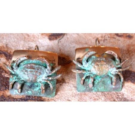 ECP8976e Verdigris Patina Brass Crab Earrings