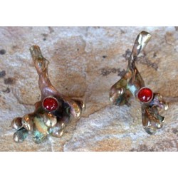 TWO3e Lost Wax Cast Brass Twigs Collection Earrings - Carnelian 