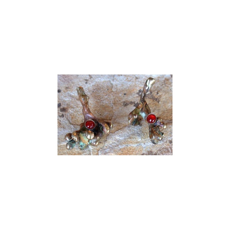 TWO3e Lost Wax Cast Brass Twigs Collection Earrings - Carnelian 