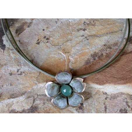 NW3494pd White Patina Solid Brass Cherokee Rose Pendant - Green Aventurine