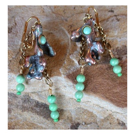 TWP4e Verdigris Patina Lost Wax Cast Brass Twigs Collection Earrings - Variscite 