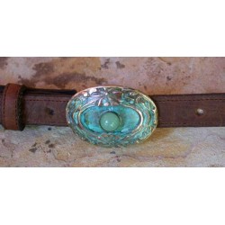 AQP726buckle Verdigris Patina Solid Brass Water Lily Buckle - Jade