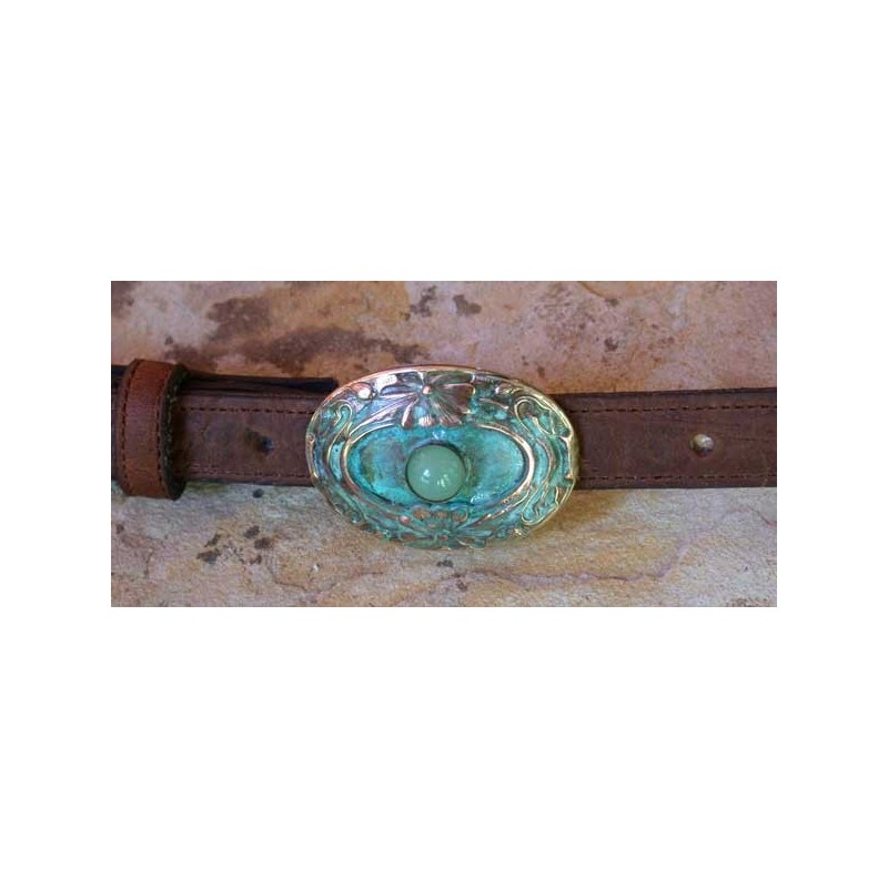 AQP726buckle Verdigris Patina Solid Brass Water Lily Buckle - Jade