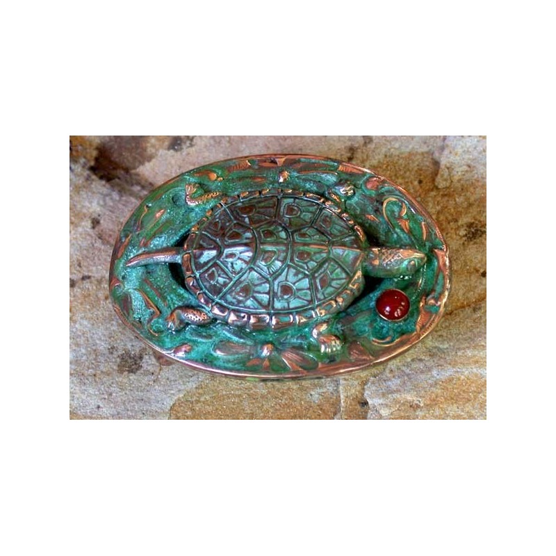 AQP72buckle Verdigris Patina Solid Brass Box Turtle Buckle - Carnelian