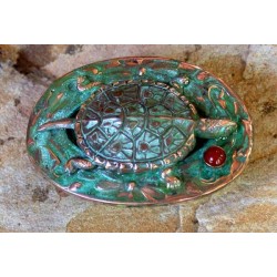 AQP72buckle Verdigris Patina Solid Brass Box Turtle Buckle - Carnelian