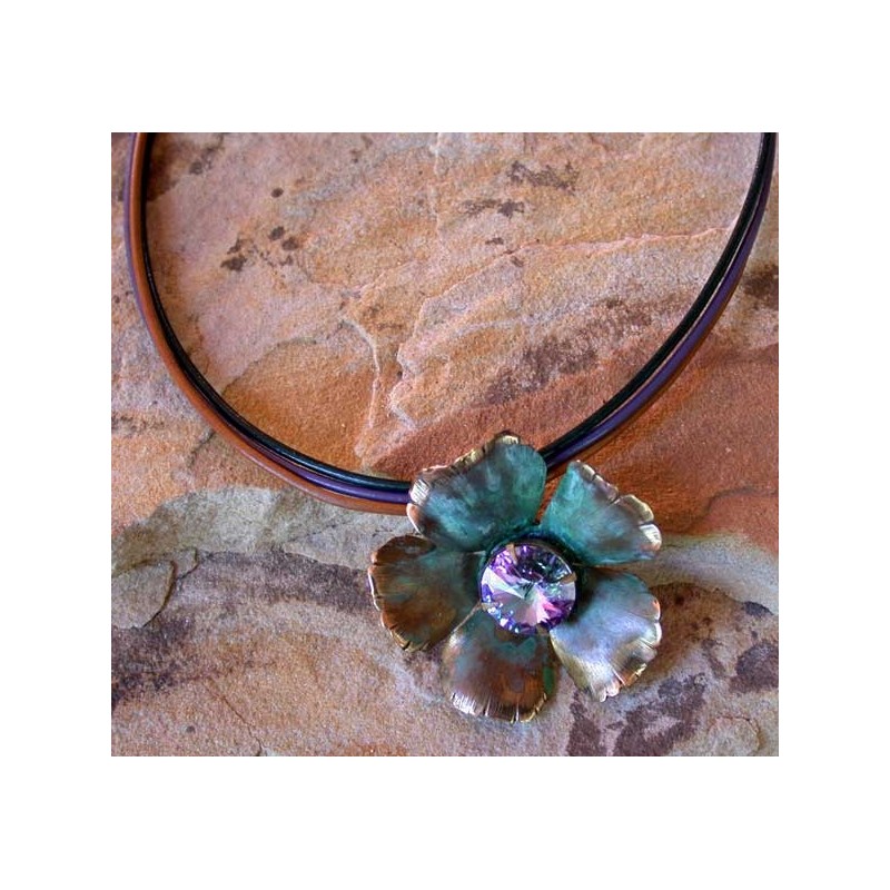 NAP861pdLV Verdigris Patina Solid Brass Sculptural Flower Pendant - Light Vitrail Swarovski Crystal NAP861pdLV Verdigris Patina Solid Brass Sculptural Flower Pendant - Light Vitrail Swarovski Crystal