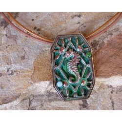 OCP 9246pd Verdigris Patina Brass Seahorse Pendant - Amazonite, Jade