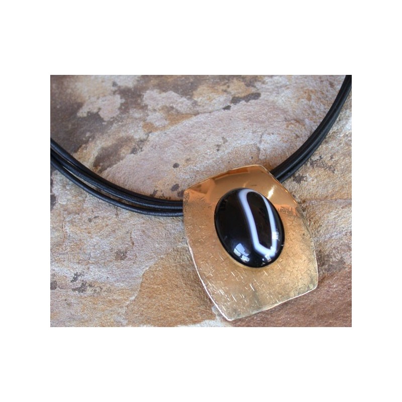 SIT 5pd Silk Textured Forged Solid Brass Contemporary Pendant - Black Sardonyx