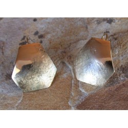 SIT 606e Silk Textured Forged Solid Brass Contemporary Elongated Domed Hexagon Earrings 