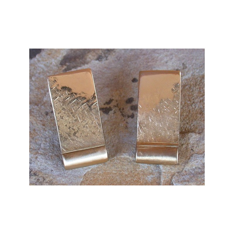 SIT 111e Silk Textured Forged Solid Brass Rectangle with Ridge Earrings