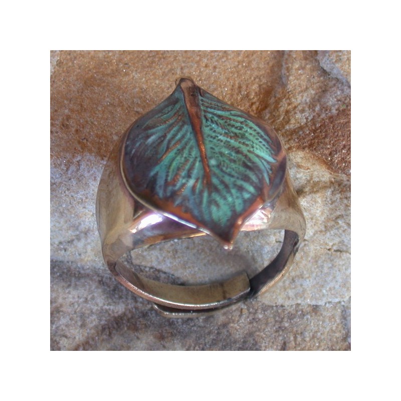NAP747r Verdigris Patina Solid Brass Leaf Ring 