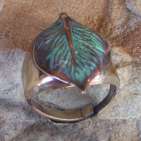 NAP747r Verdigris Patina Solid Brass Leaf Ring 