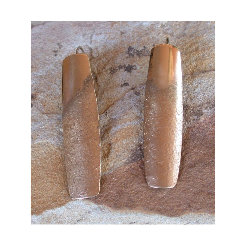 SIT 401e Silk Textured Forged Solid Brass Contemporary Elongated Curved Barrel Earrings