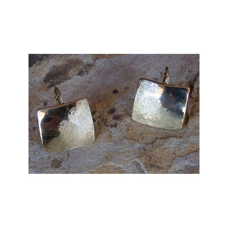 SIT 8883e Silk Textured Forged Solid Brass Contemporary Classic Domed Square Earrings