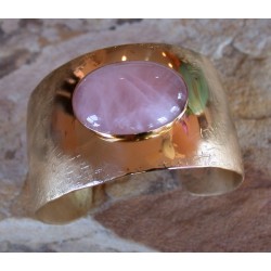 SIT 616cf Silk Textured Forged Solid Brass Tapered Cuff - Rose Quartz