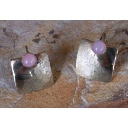 SIT 888e Silk Textured Forged Solid Brass Contemporary Classic Domed Square Earrings - Rose Quartz