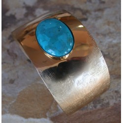 SIT 617cf Silk Textured Forged Solid Brass Tapered Cuff - Turquoise